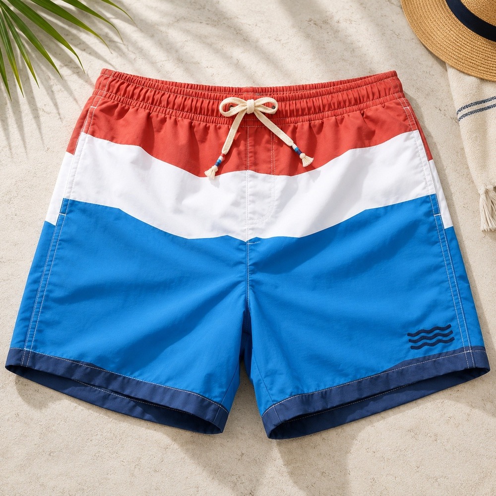NWT Sol Angeles Swim Trunks Mens XL Red White Blue Colorblock Board Shorts